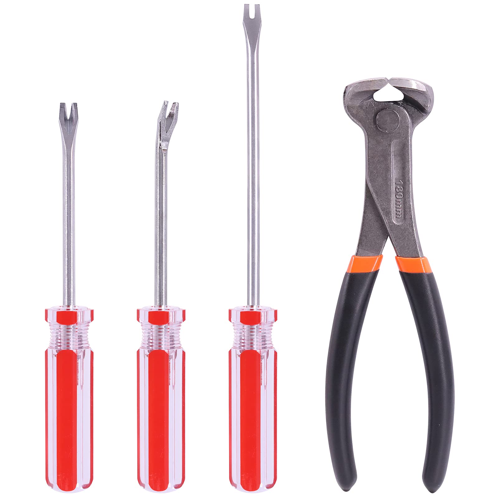 Glarks 4Pcs Nail Pullers Nail Remover Tool Set, Include 7'' End Cutting Plier, 4'' Bendable U Tip and V Tip Tack Puller, 6'' U Tip Tack Lifter for Cutting Nails, Remove Nails, Nail Pulling