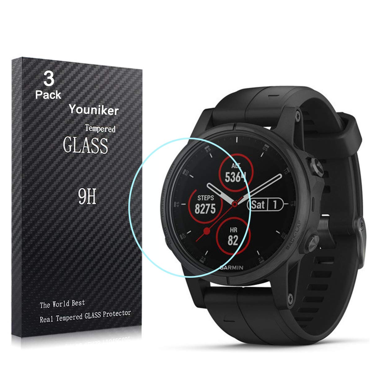 Youniker 3 Pack for Garmin Fenix 5S Plus Screen Protectors Tempered Glass for Garmin Fenix 5S Smart Watch Screen Protector Foils Glass Anti-Scratch Anti-Fingerprint Bubble Free