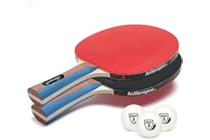 Killerspin Jet Set of 2 - Ping Pong Paddles Combo Package - Red & Black Table Tennis Rackets - 3 White Ping Pong Balls - Premium Quality