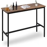 Rongbuk 44.5" Bar Table, Pub Table with Adjustable Feet Floor Protector, Narrow Rectangular Kitchen Counter Bar Tables, Sofa High Top Tables with Black Metal Legs, Rustic Brown