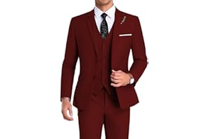 Mrbuerly Men Suit 3 Pieces Slim Fit, Groomsmen Business Jacket Vest Pant with Tie 2 Buttons Prom Tuxedo Xs/3630