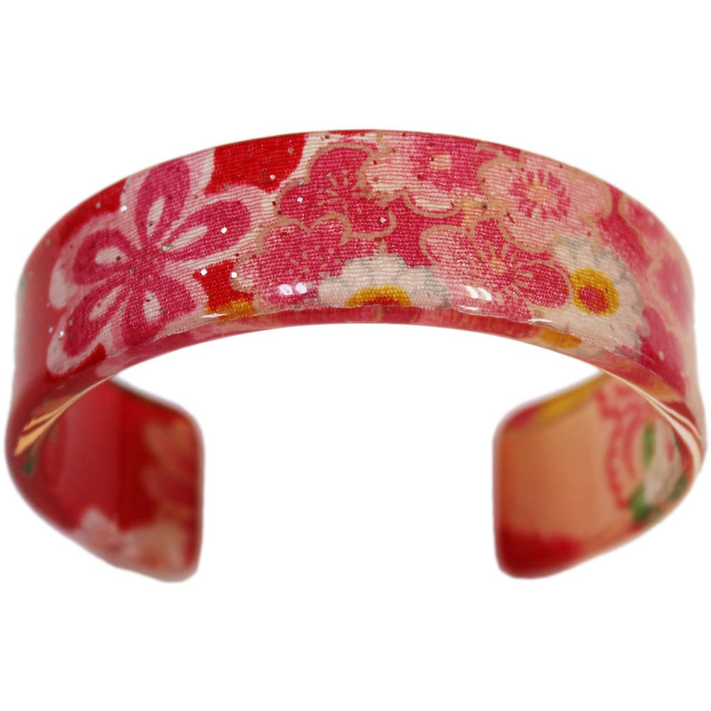 N&N Find Japan Japanese Kyoto Chirimen Bangle Bracelet (Red/Pink), 8 inch, Acrylic