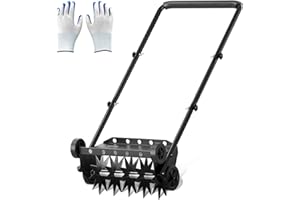 PIXTICY 18-Inch Lawn Aerator Tool, Aerator Lawn Tool, Heavy Duty Push Spike Aerator with 4 Wheels, Aerator Lawn Tool with Steel Handle, Manual Lawn Aerators, Grass Aerator, Suitable for Lawn, Garden and Yard