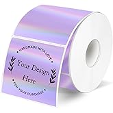 YEGAWEN 2" x 2" Square Thermal Labels Stickers, Holographic Thermal Stickers Labels, Self-Adhesive Glitter Direct Thermal Label for Small Business, DIY Design- Holographic Purple