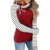 Veoyvo Womens Long Sleeve Tops Pullover Fashion Sweatshirts Double Hooded Block Casual Comfort With Kangaroo Pockets