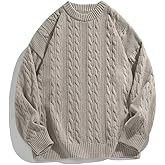 POHADON Mens Vintage Cable Knit Sweater Vintage Chunky Crewneck Long Sleeve Oversized Pullover 2026 Fall Winter Sweatshirts