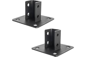 NRSPP Post Base 2 Pcs, 4 Holes Square Mount for 1-5/8” Single Strut Channel,Heavy Duty Black Powder-Coated Fence Post Base - Corner Orientation - 5.1" x 5.1" Base