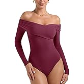 PINKMSTYLE Sexy Mesh Off The Shoulder Bodysuits For Women Double Lined Long Sleeve Bodysuit Going Out Tops