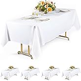 Lodmemo White Table Cloth Rectangle 60 X 102 Inch TableCloths for 6 Foot Rectangle Tables Washable and Reusable Polyester Table Covers for Wedding, Parties, Banquet, Camping (4 Pack)