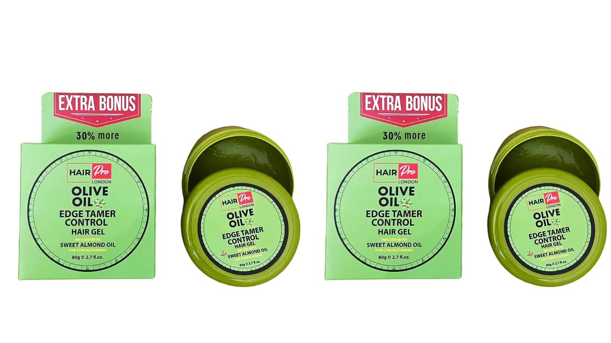 HAIRPRO LONDON OLIVE OIL EDGE CONTROL HAIR GEL INFUSED WITH SWEET ALMOND OIL 2 x 80G