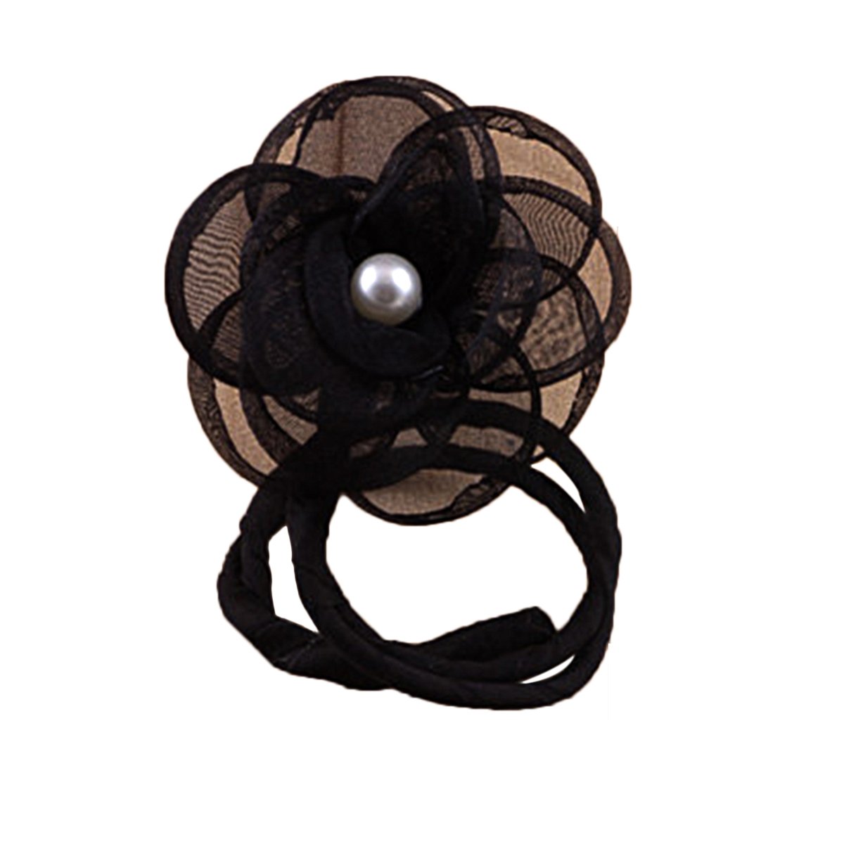 Tininna Women Elegant Flower Faux Pearl Hair Bun Maker Rings Large