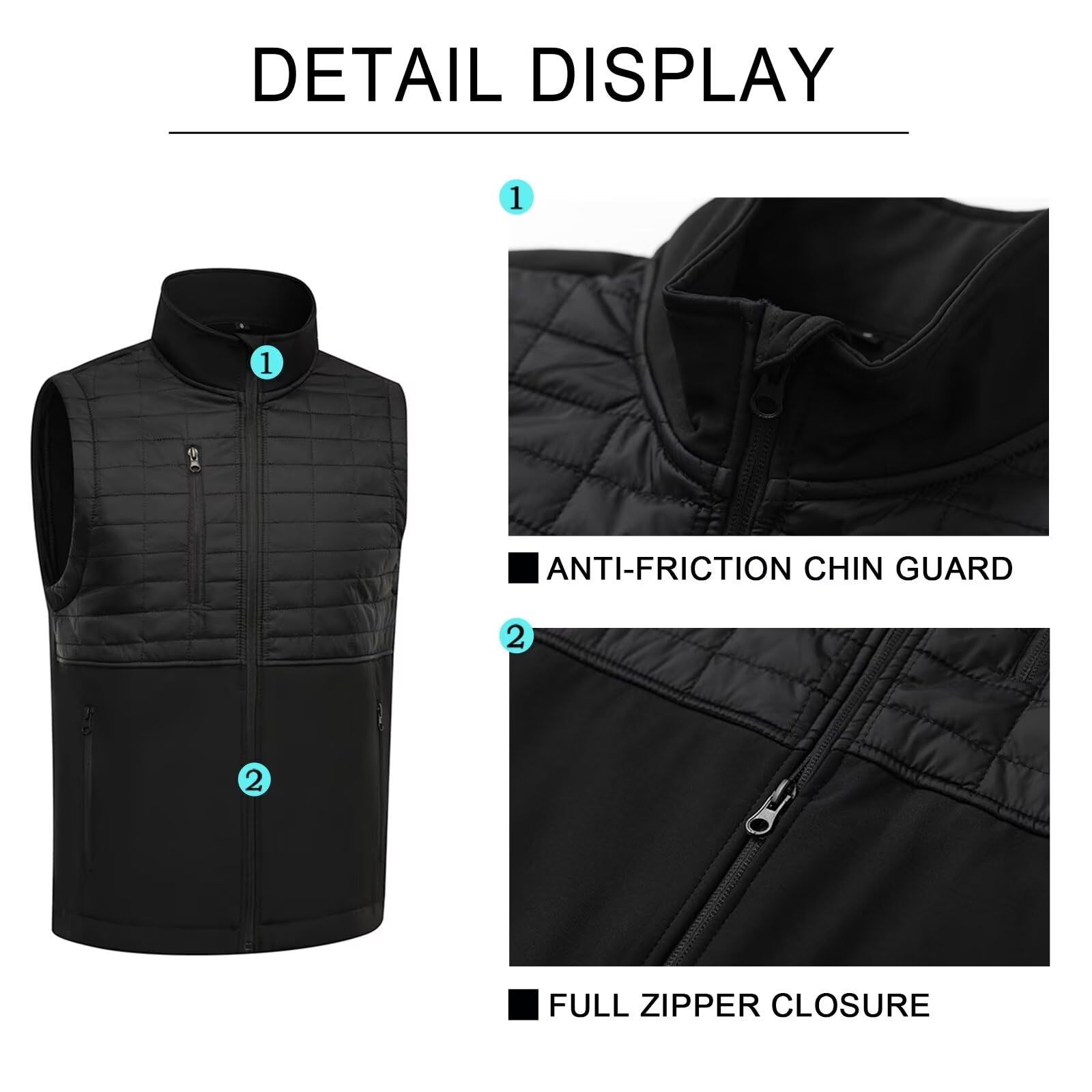 AKuVoL Men's Windproof Softshell Vest Zip Up Fleece Lined Lightweight Sleeveless Jacket for Skiing Hiking Running Black XL