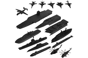 17Pieces Black Marine Ship Model Figure Building Set with Aircrafts for STEM Learning and Realistic Display Model Warship