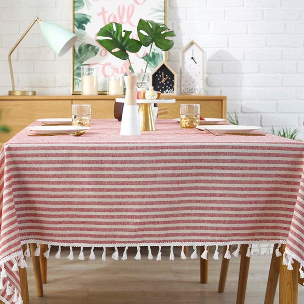 meioro Table Cloth Red White Striped Tablecloth