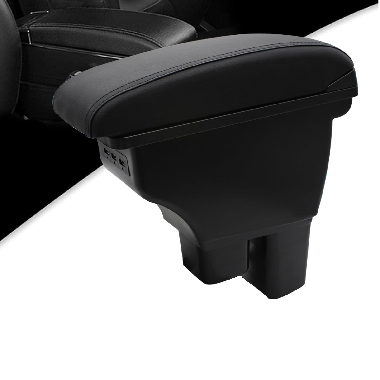 Photo 1 of Tocsho Car Armrest Box for Honda Fit Jazz Hatchback 2009-2013 Accessories Storage Center Console Double Layer with 3 USB Ports Armrest Organizer Box Black Stitching