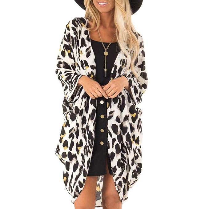 Women T Shirts Tops Swim Beach Cover Up Womens Boho Leopard Print Kimono Bikini Cover Ups Cardigan For Swimwear Beachwear Beach Dress