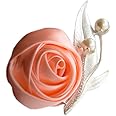 Jackcsale Boutonniere Bridegroom Groom Men's Boutonniere Boutineer with Pin for Wedding, Prom, Homecoming Orange Pink Pack of 2