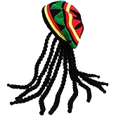 Funny Party Hats Rasta Hat with Dread lock Like Long Black Hair - Rasta Wig With Cap Costume Accessory