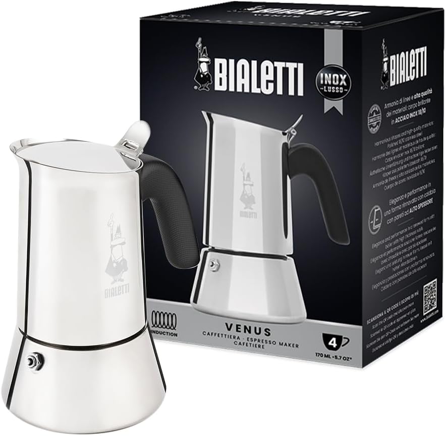 Bialetti New Venus Caffettiera Inox 4 Tazze Induction Silver