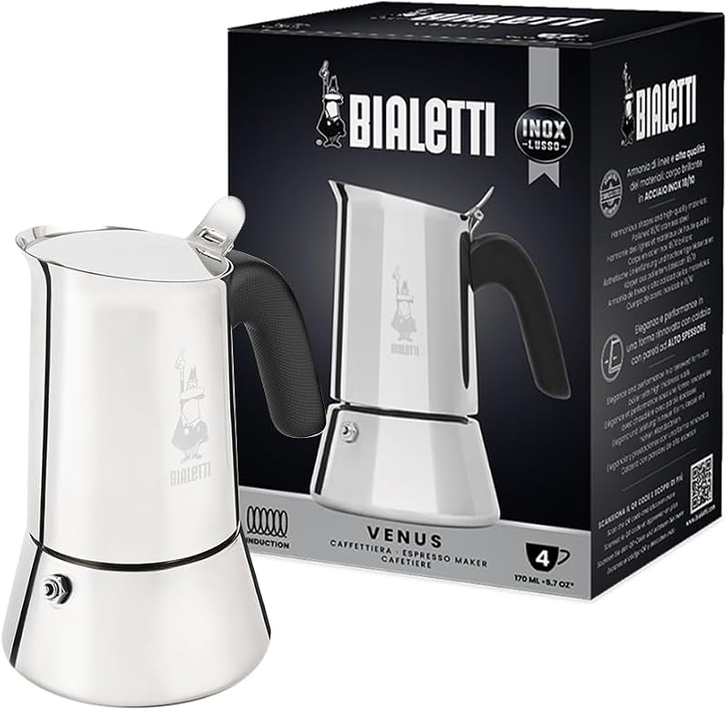 Bialetti New Venus Caffettiera Inox 4 Tazze Induction Silver
