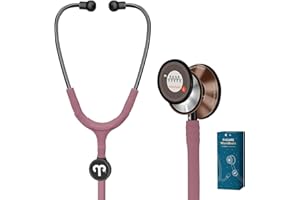 FriCARE Tunable Stethoscope - Dual Head Estetoscopio for Nurses, Doctors, Paramedics, Students - FSA/HSA Eligible Stethoscopes, Dusty Rose Tube, Mirror Copper Brown Finish Chestpiece