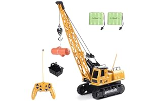 KNACKTOYZ Remote Control Tower Crane - 12 Channel 2.4GHz Remote Control Lift Model Truck, Digging Engineering Toy with 2 Rechargeable Batteries, Crawler Loader Excavator Bulldozer, RC Construction Toy for Kids