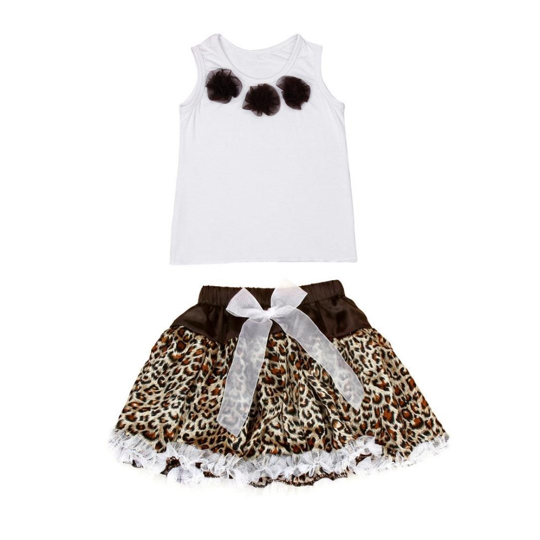Age:2-3Y, Coffee FEITONG 1Set Baby Girls Tutu Dress Flowers Top+Skirt Leopard Outfits Clothes