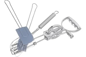 EXAOMBLE 4pcs Heavy Duty Whisks for Cooking Manual Hand Mixer Egg Beater Metal Egg Mixer Basting Pastry Brush