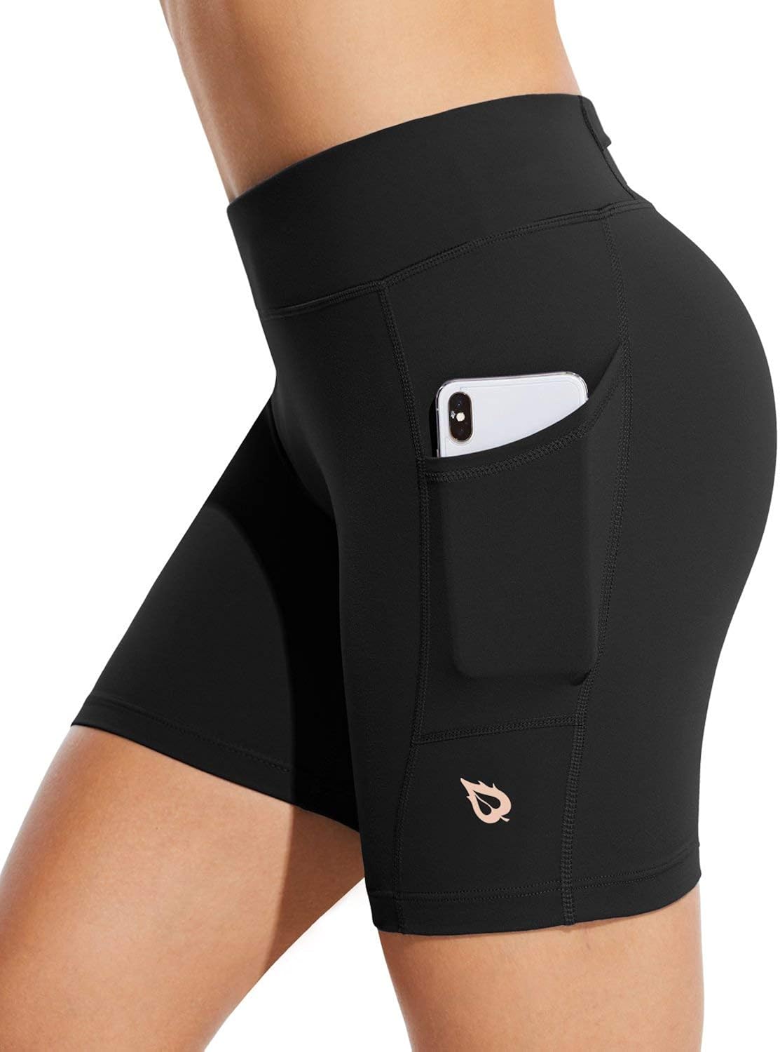 BALEAF Women's 7" Long Compression Running Shorts High Waisted Yoga Biker Shorts with 3 Pockets: Clothing