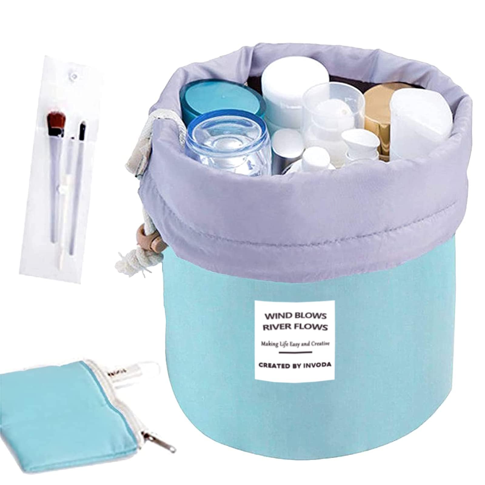 Large Makeup Bag for Women INVODA Travel Cosmetic Bags Portable Drawstring Makeup Bag with White Transparent Makeup Brush Bags Best Mothers Day Birthday Gifts for Women Lady Girl(Green) — image 1