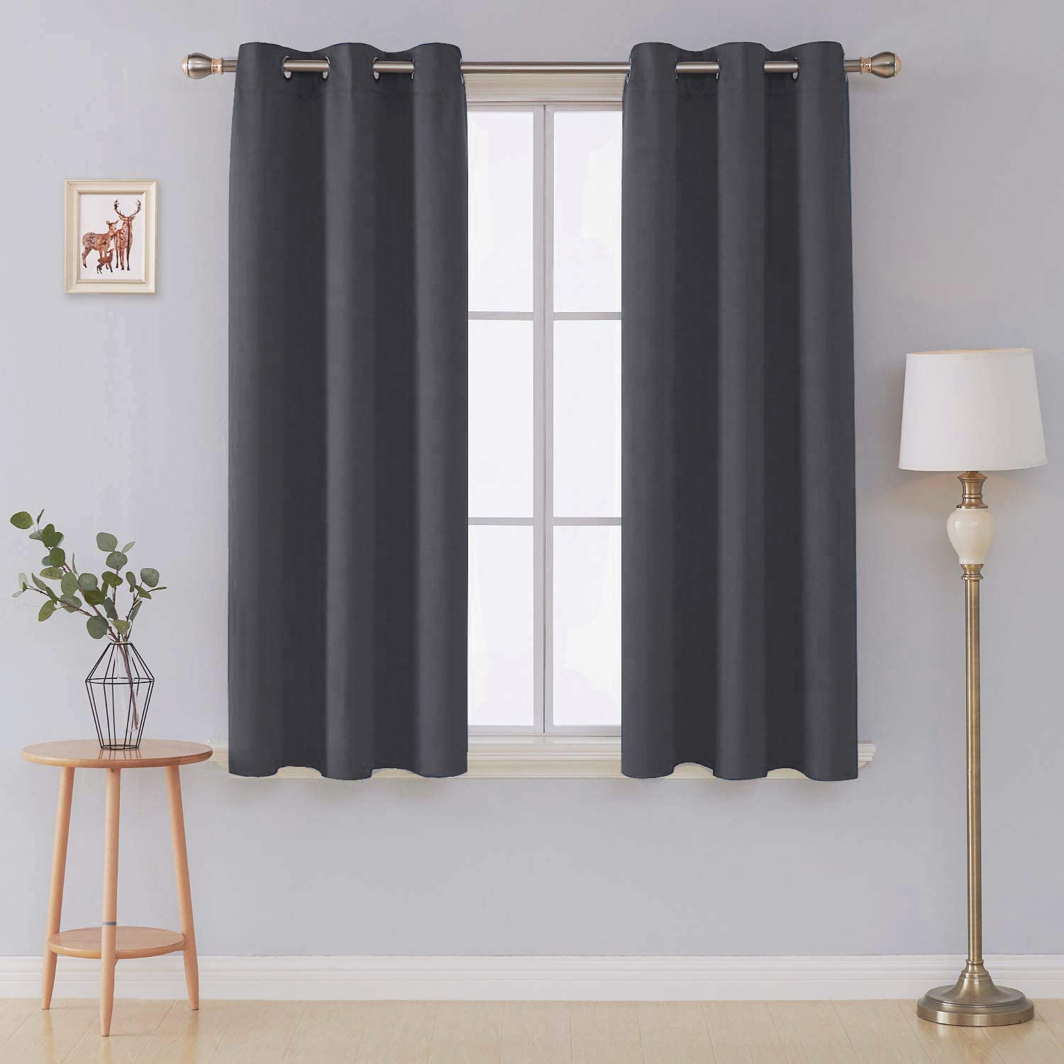 funky gadgets Blackout Curtains for Bedroom Thermal Insulated Blackout Curtains 70 to 90% Light Blocking Eyelet curtains for Living Room 2 Panels, 66 x 54 Inch, Dark Grey