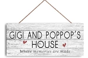 GUQFF 12x6 inch New Sign Gigi and POPPOP'S House Sign, Where Memories are Made, Distressed Style, Gift for Grandparents, Indoor Outdoor Sign