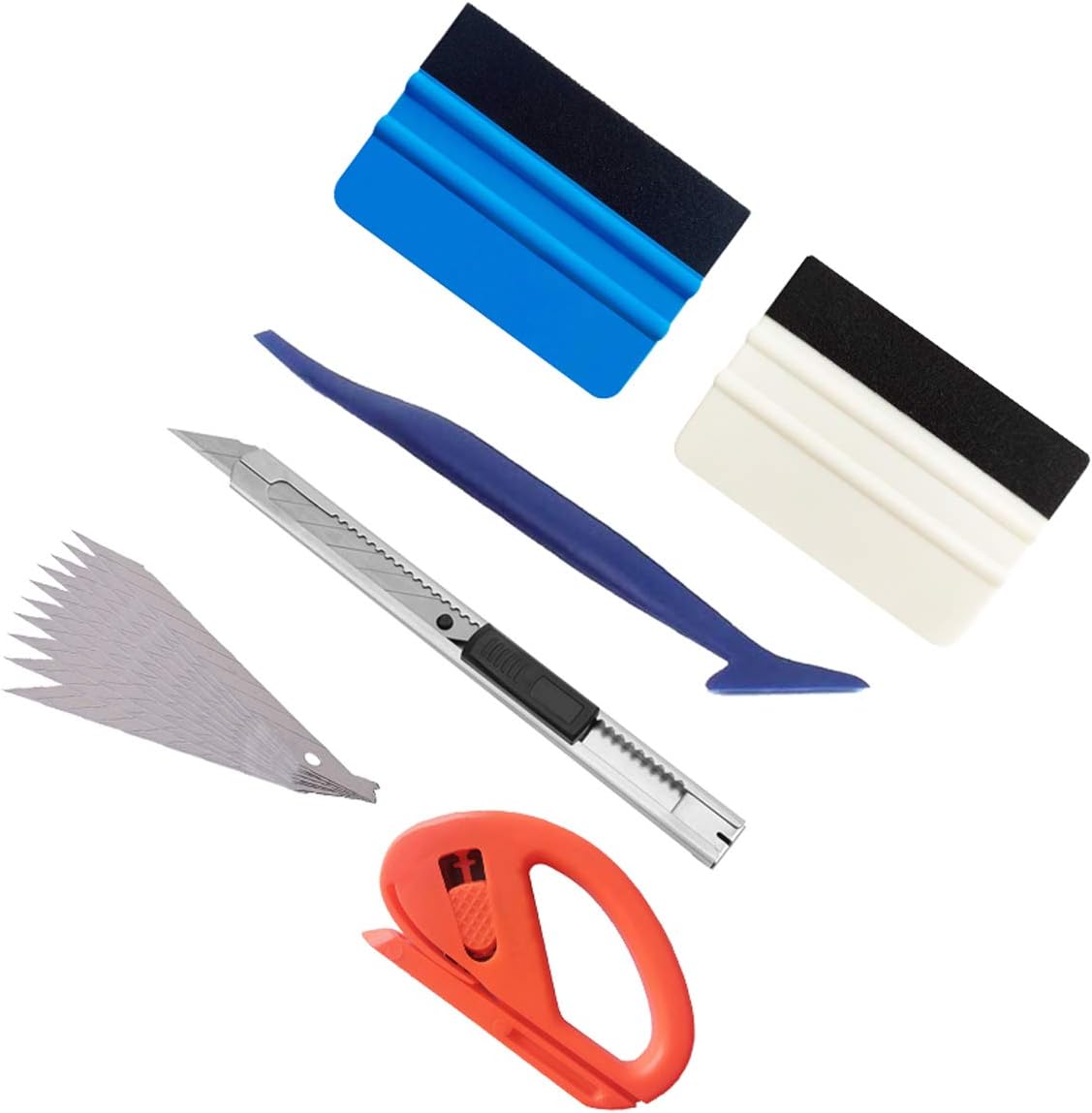 Vehicle Vinyl Wrap Window Tint Film Tool Kit Include 4 Inch Felt Squeegee, Retractable 9mm Utility Knife and Snap-Off Blades, Zippy Vinyl Cutter and Soft Go Corner Squeegee for Car Wrapping (Set 1)