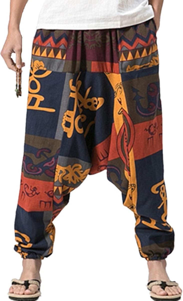 PERDONTOO Men Women Cotton Harem Yoga Baggy Genie Boho Pants: Clothing