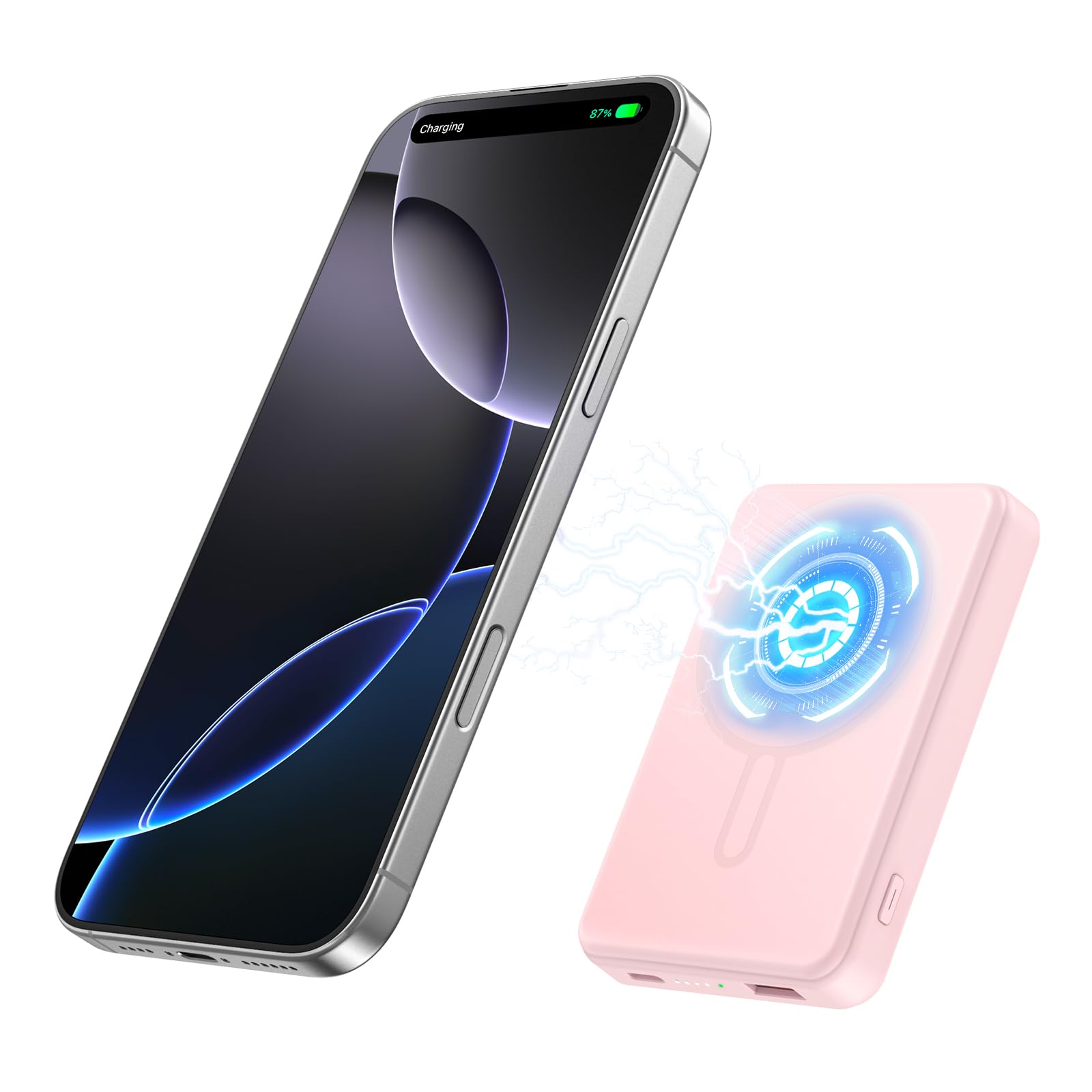 for Magsafe Portable Charger Power Bank, 12000mAh Magnetic Power Bank with 15W Wireless & 20W USB C Fast Charging, Ultra-Slim Battery Pack for iPhone 17/16/15/14/13/12 Series, Travel Essential (Pink)
