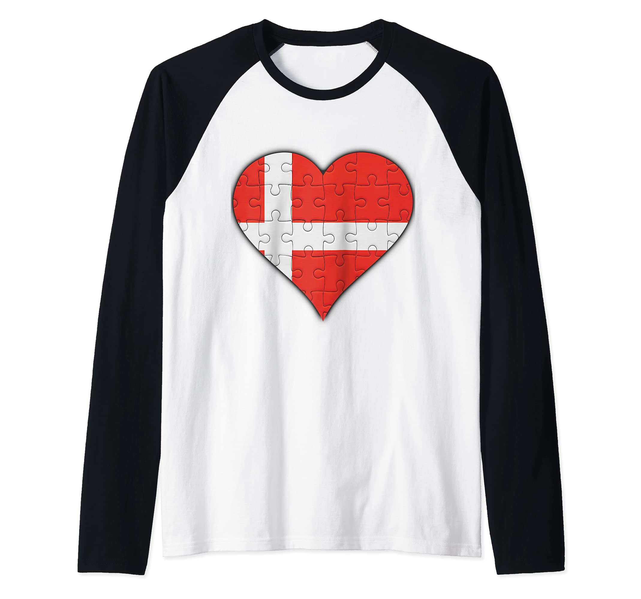 Denmark Danish Flag Heart Raglan Baseball Tee