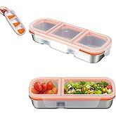 2PCS Premium Stainless Steel Lunch Box, 2&3 Compartments Bento Containers, Leakproof Metal Seamless One-Piece Design, Reusable, Family Healthy Choice for Meal Prep, Travel, Picnic, Office (orange)