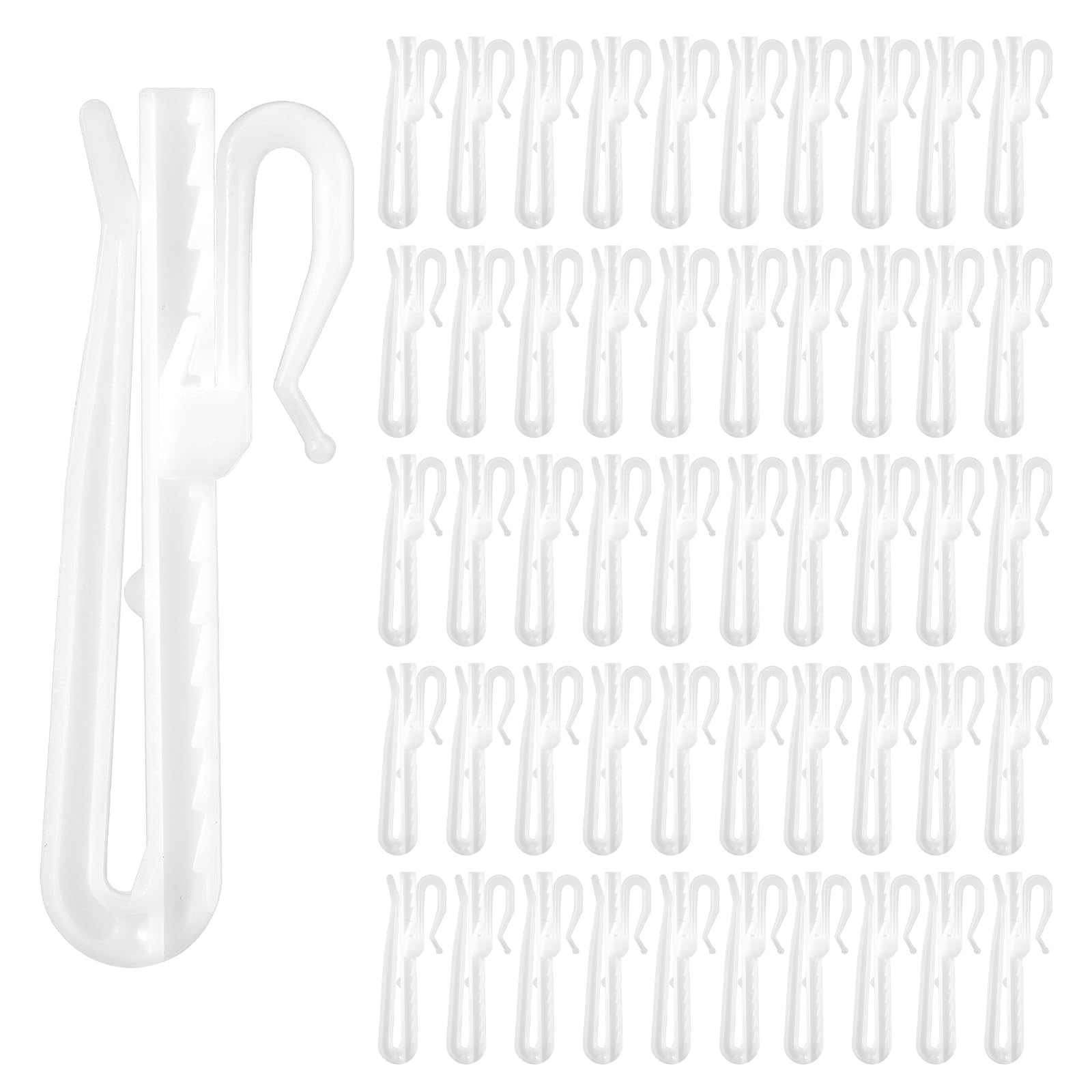 50PCS Lifting Adjustable Curtain Hooks Plastic Pinch Pleat Clips, Drapery Hooks Ratchet System Curtain Track Gliders Caravan Curtain Hooks Pins for Drapes, Door and Shower Curtains (70mm)