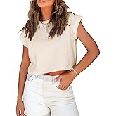 Tankaneo Womens Short Sleeve Cropped T-Shirts Summer Rolled Dolman Sleeve Crop Tops Casual Round Neck Solid Short Basic Tees