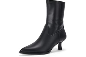 Coutgo Womens Pointed Toe Ankle Boots Stacked Kitten Low Heel Side Zipper Fall Booties Shoes