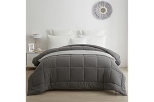 BedTreat Hotel Comforter Queen, Down Alternative Comforter with Corner Tabs - All Season Quilted Queen Size 240 GSM Grey Comforter, Machine Washable Microfiber Bedding