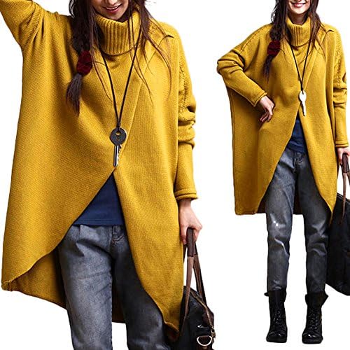 Women's Plus Size Turtleneck Asymmetric Loose Chunky Cable Knit Pullover Sweaters