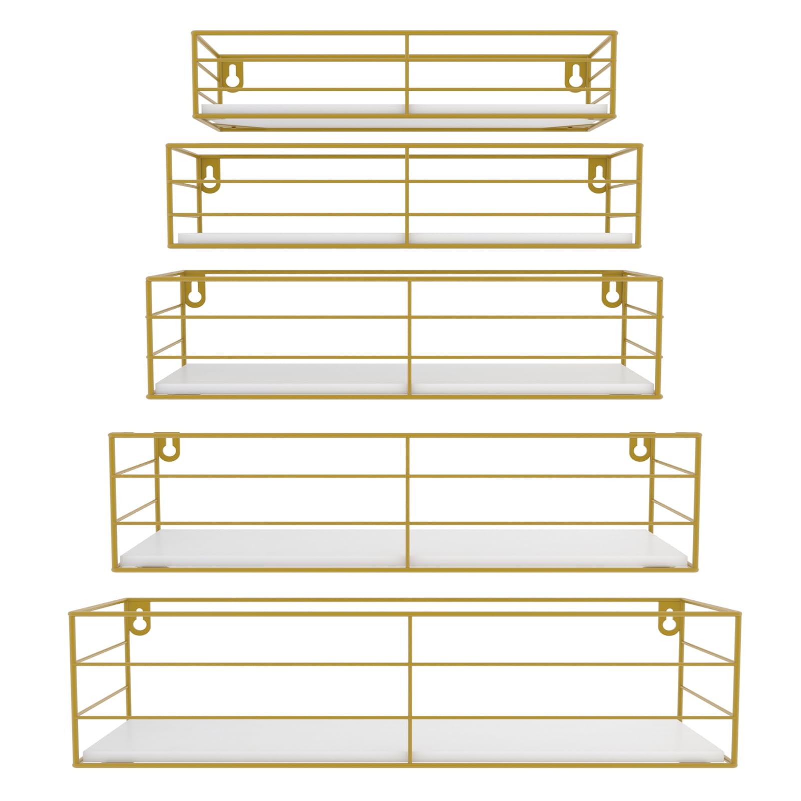 Photo 1 of CRUGLA Gold Floating Shelves Wall Mounted Set of 5, Hanging Storage Floating Shelf for Bathroom, Kitchen, Bedroom, Living Room