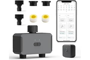 GISNPA Sprinkler Timer WiFi Water Timer, 2 Outlets Smart Hose Timer with Hub, Rain Delay/Manual/Automatic Watering System, Irrigation Timer for Garden Lawns, Compatible with Alexa and Google Assistant