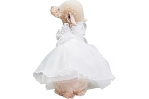 QWINEE Bowknot Decor Dog Dresses Contrast Mesh Kitten Puppy Princess Dress Small Medium Dog Kitten Skirt Costume Sundress White XL