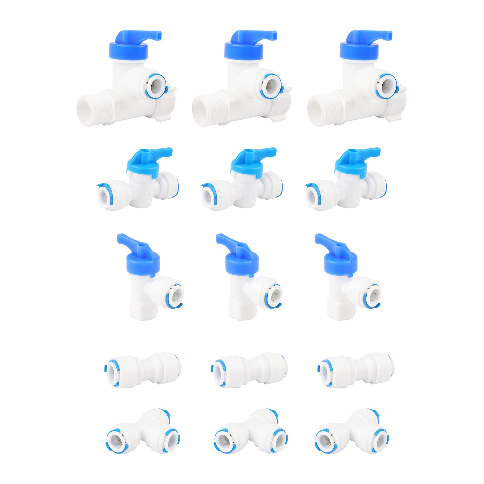 Pxyelec RO Water Filter Fitting 3/8" Fridge Connectors Kit Push in to Connect Water Tube Fitting Set Pack of 15 for Water Pipe