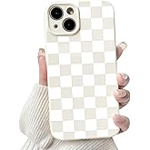 NITITOP Compatible with iPhone 14 Plus Case Cute Aesthetic Checkerboard Checkered Pattern for Women Girl Trendy Slim Fit TPU Silicone Shockproof Full Camera Protection Cover - White