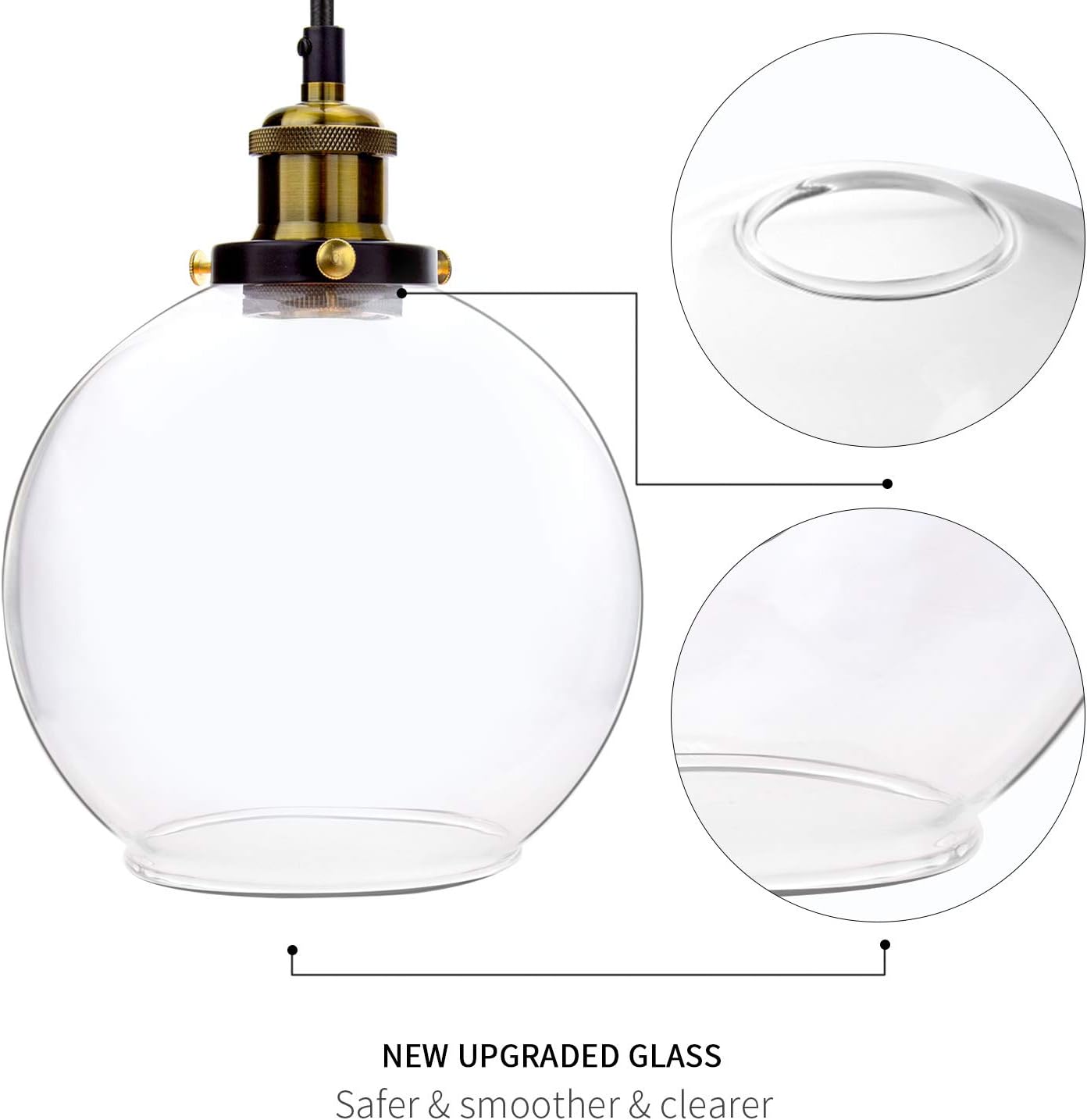 Frideko Vintage Ball Glass Ceiling Pendant Light -7.8 inch Industrial Style Globe Glass Lampshade Hanging Fixture Lighting with Adjustable Cord Length for Kitchen Island Dining Room(20cm) - - 