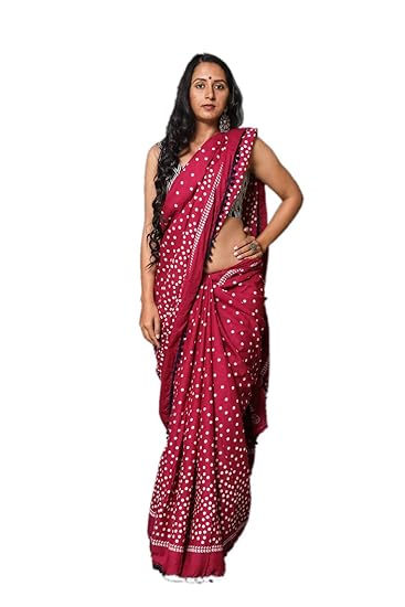 Maroon Cotton Hand Block Printed Saree