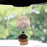 Qpige Christian Car Charm Gifts for Women Men, I am with You Always Rear View Mirror Hanger with Tassel Religious Car Hanging Ornament Accessories(Brown)